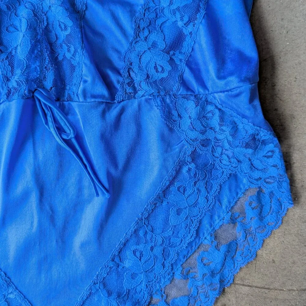 Vintage Blue Lace One-Piece Lingerie One-Piece Bodysuit medium Made In USA - Picture 4 of 9
